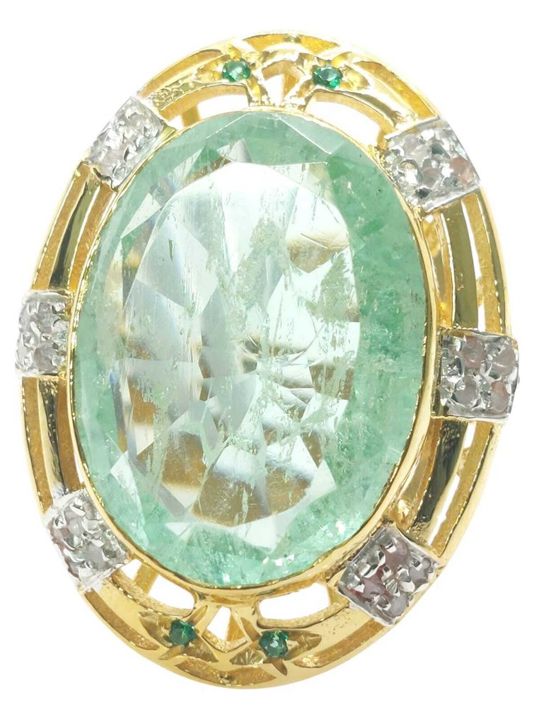 Nincs minimálár - Gyűrű - 9 Kt Ezüst, Sárga arany Smaragd - Vegyes drágakövek #1.0