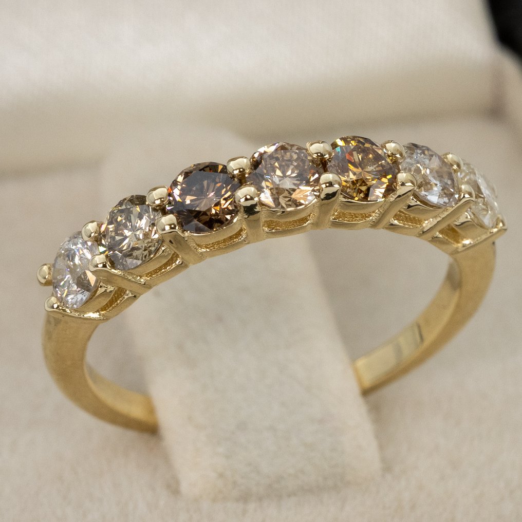 Sans prix de réserve - Bague - 14 carats Or jaune - 1.01ct. tw. Diamant (Couleur naturelle) - IGI #1.0