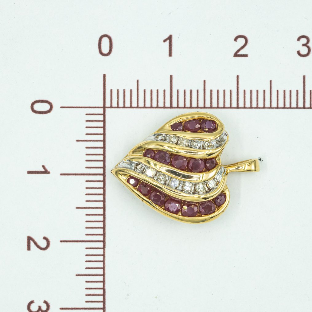 Zonder minimumprijs - Hanger - 14 karaat Geel goud, IGI Antwerp, Witgoud - 0.25ct. tw. Diamant (Natuurlijk) - Robijn #4.3