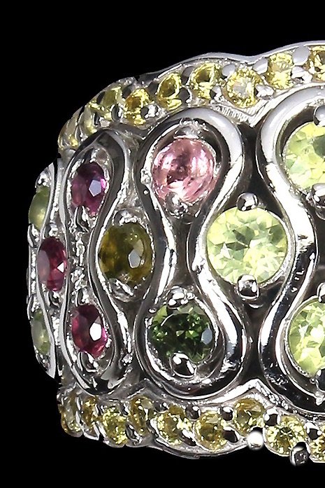 χωρίς τιμή ασφαλείας - Δαχτυλίδι Ασημί Περίδοτο - Τουρμαλίνης - 58 φυσικές πέτρες #1.0