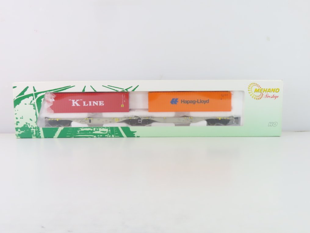 Mehano H0 - T284 - Model train freight carriage (1) - Six-axle container transport wagon with cargo and markings for 'Hapag Lloyd' and 'K-Line.' - Privaat, AAE #4.3