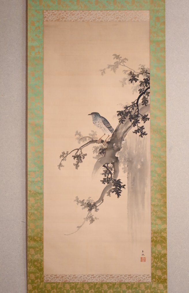 Copac și pasăre - scroll suspendat - Pictat manual pe mătase - Tokei 東敬 - Japonia - Shōwa period (1926-1989) #2.1