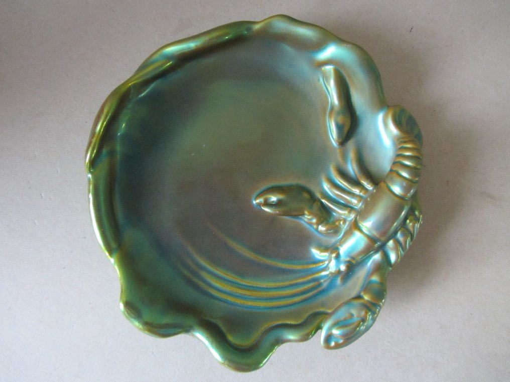 Zsolnay - Platte - Porcelæn - Eosin-kreeft en slang #1.0