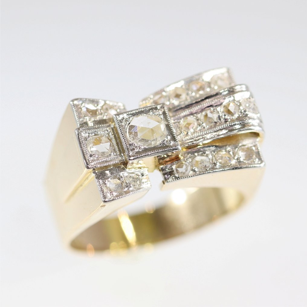 戒指 - 18K包金 黄金, 白金 - 钻石 - 1950年代复古 #1.0