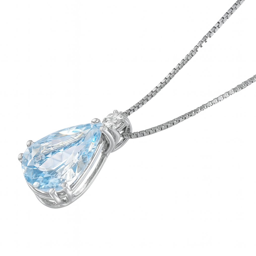 Κολιέ με μενταγιόν - 18 καράτια Λευκός χρυσός - 1.98ct. tw. Ακουαμαρίνης - Διαμάντι #1.0