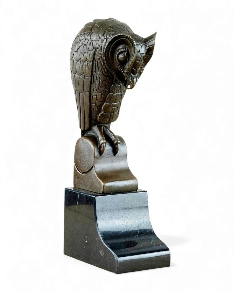 Joseph Mendes da Costa (1863-1939) - after - 雕刻, Owl in Art Deco style - 24 cm - 青銅色, 大理石 #2.1