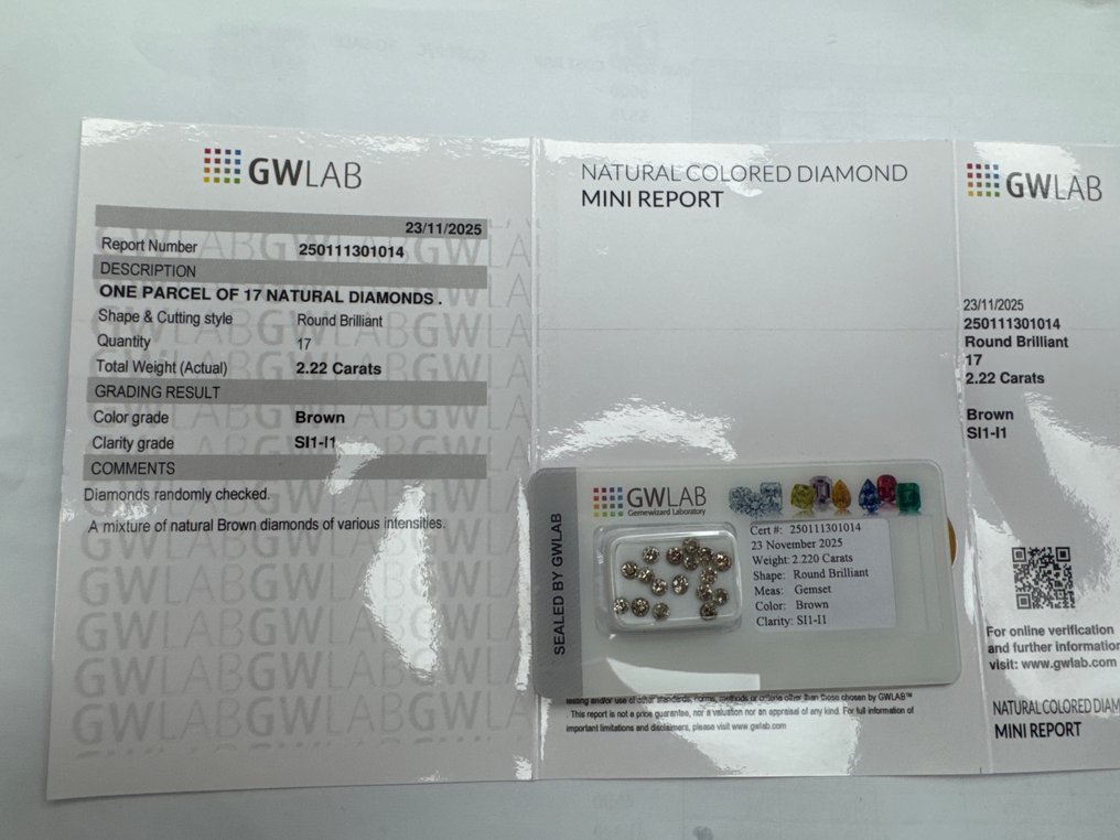 No reserve price - 17 pcs Diamond (Natural coloured) - 2.22 ct - Round Brown - I1, SI1 - Gemewizard Gemological Laboratory (GWLab) #1.0