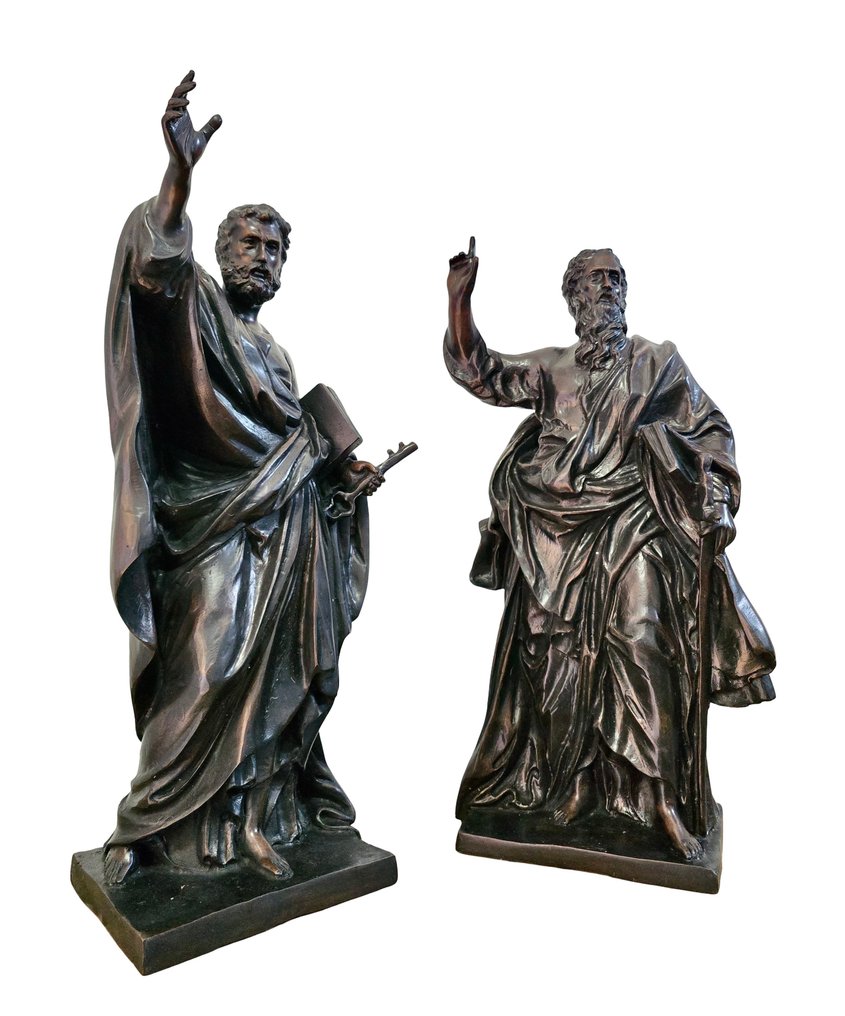 Skulptur, San Pietro e Paolo - 60 cm - Patineret bronse #1.0