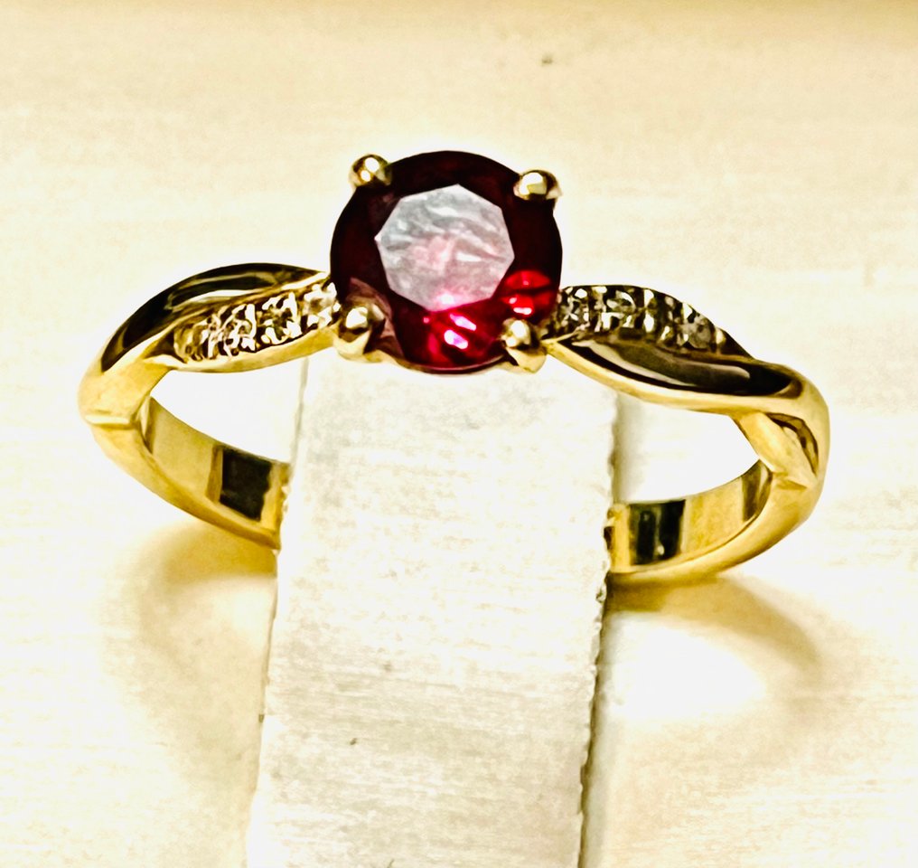 Sormus - 14 kt. Keltakulta - 1.08ct. tw. Rhodoliitti - Timantti #3.2