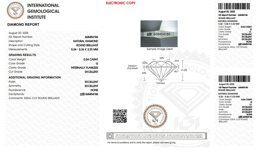 没有保留价 - 2 pcs 钻石  (天然)  - 1.11 ct - 圆形 - G - IF - 国际宝石研究院（IGI） - 匹配对 3EX Non #4.3