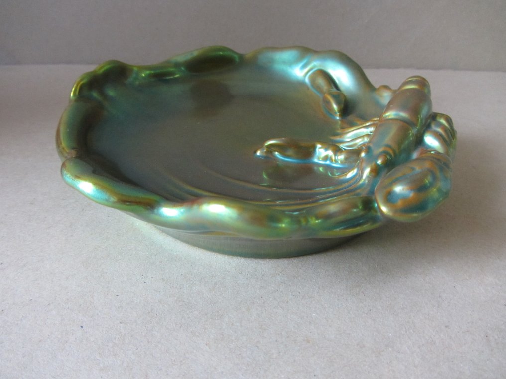 Zsolnay - Platte - Porcelæn - Eosin-kreeft en slang #1.0