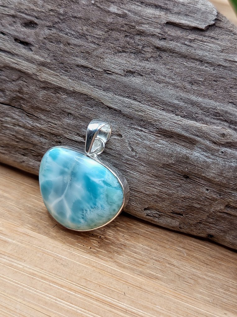 Pezzo Unico, joya en plata 925 con Larimar (océano) de máxima calidad - 10,2 g - Altura: 35 mm - Ancho: 27 mm- 10.2 g - (1) #4.3
