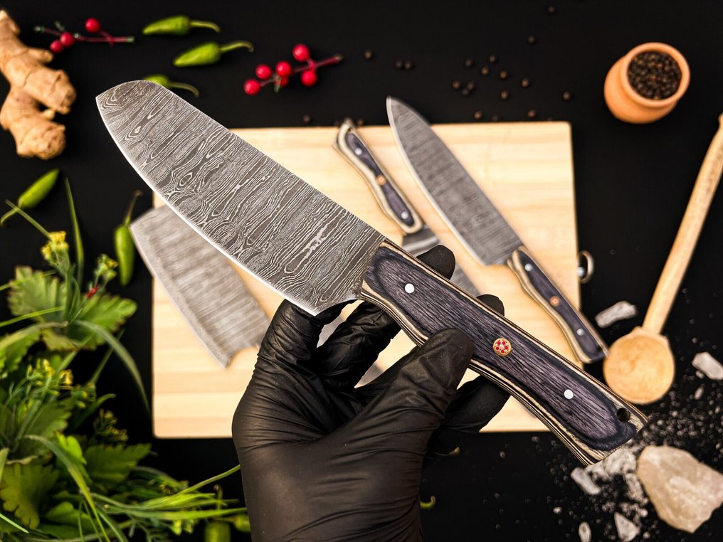 廚刀 -  厨房厨师刀具套装 适用于室内外的日常用途 (FK-149) - 美国异国木柄和折叠钢 - 北美 - 厨房与烧烤套装 #2.1