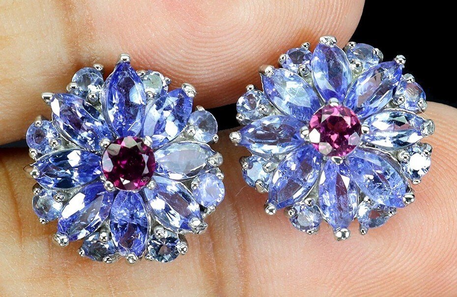 χωρίς τιμή ασφαλείας - Σκουλαρίκια Ασημί Τανζανίτης - Garnet #1.0