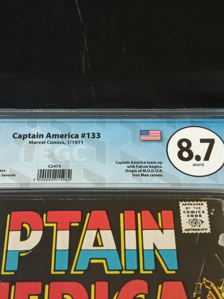 Amerika kapitány #133 - EGC 8.7 - Madness in the Slums! - Captain America team-up with Falcon begins; Origin of M.O.D.O.K. - 1 Graded comic - Első kiadás - 1971 #1.0