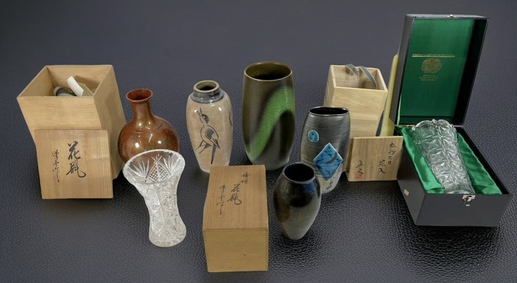 花瓶 - 陶瓷, 青銅色, 玻璃 - 日本 - H28cm 7件套青铜花瓶  (沒有保留價) #1.0