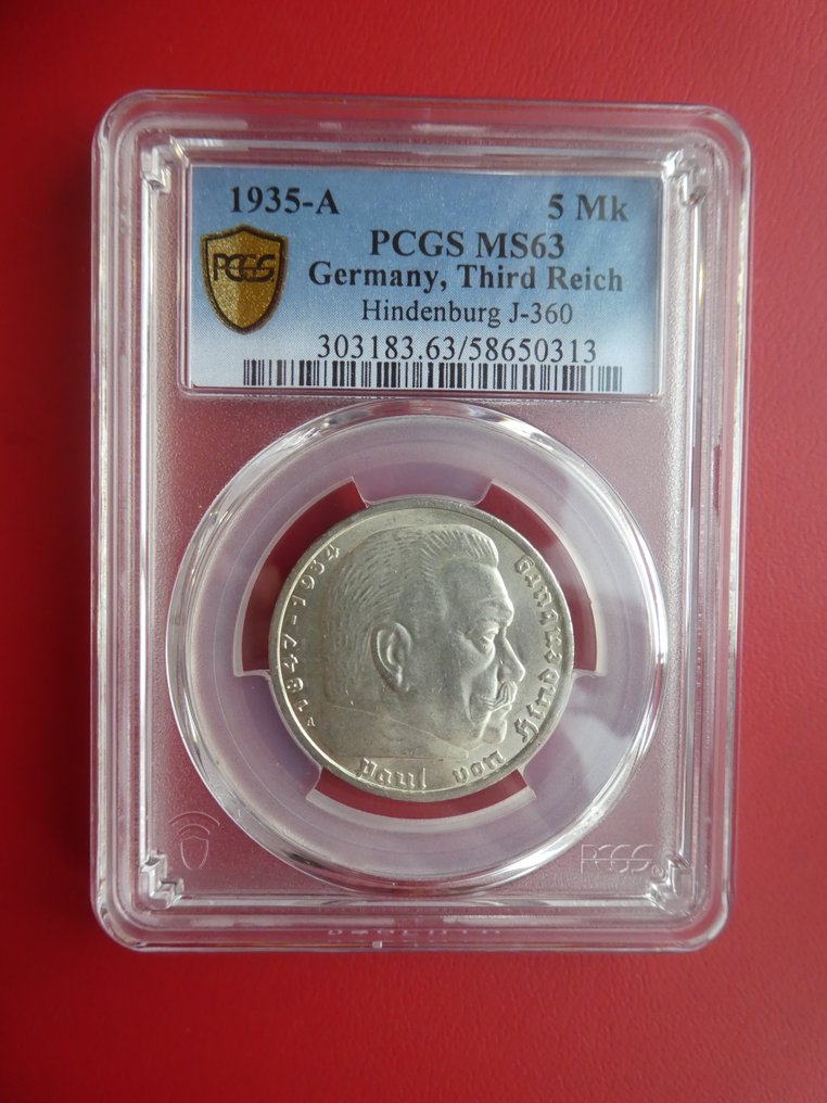 Duitsland, Derde Rijk 5 Reichsmark 1935 A / Paul von Hindenburg / MS 63 (Zonder minimumprijs) #1.0