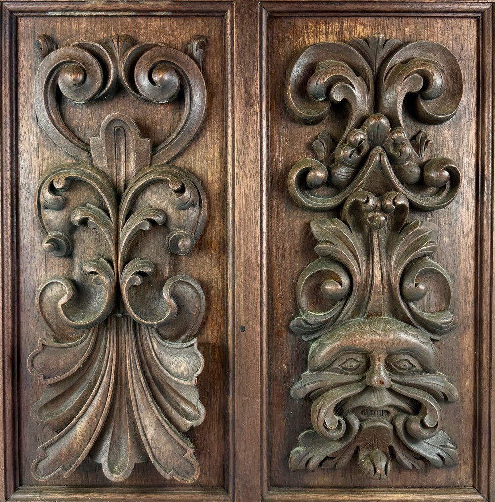 墙面装饰 - “Mascarón”，雕塑怪异像，52 x 52 厘米。 - 西班牙 - 古董面板，旧门 #1.0