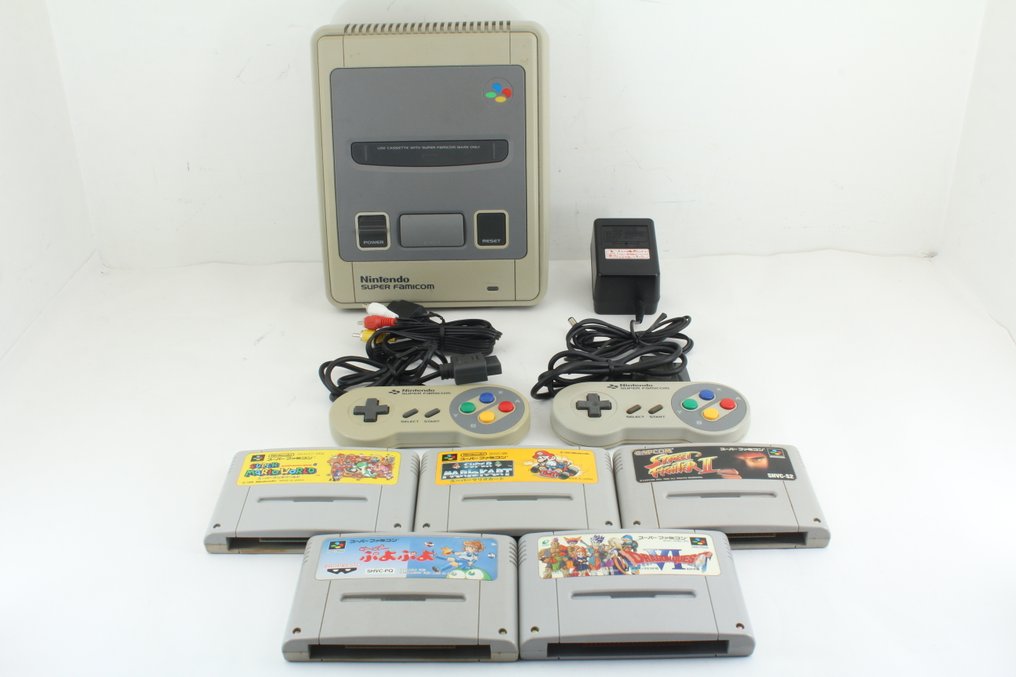 Nintendo - Super Famicom (Japanese SNES) - Game Cartridge Set of 5 |Super Mario World|Super Mario Kart|Street Fighter II|Dragon Quest VI|Super - 视频游戏机+游戏 #1.0