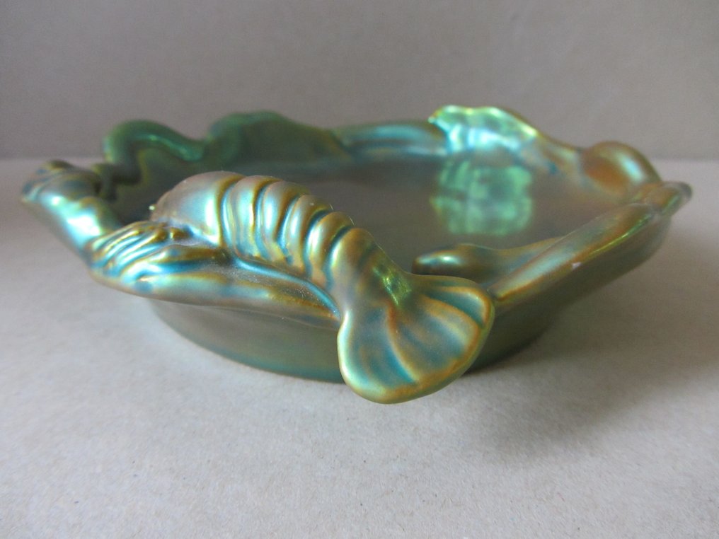 Zsolnay - Platte - Porcelæn - Eosin-kreeft en slang #4.3