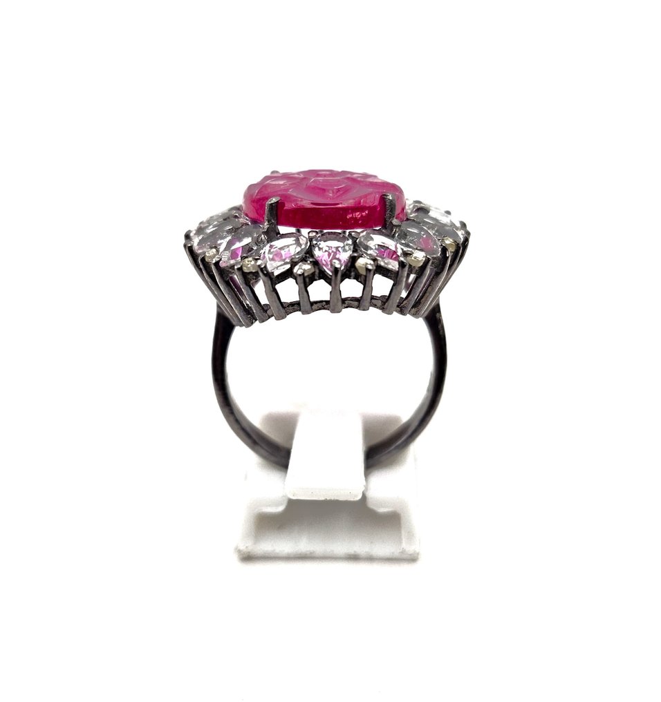 Fără preț de rezervă - Inel Argint - 9.50ct. tw. Rubin - Diamant - White Topaz #3.2