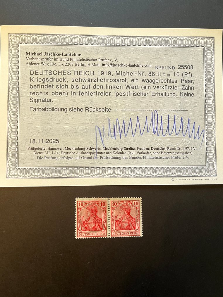 Cesarstwo Niemieckie 1919 - presję wojny - Mi-Nr. 86 II f #1.0