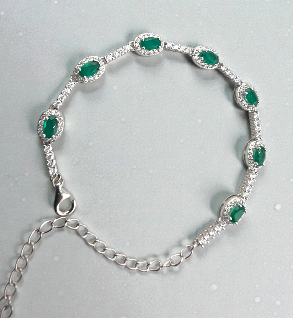 Senza prezzo di riserva - Bracciale Platino, Argento -  2.66ct. tw. Smeraldo #2.1