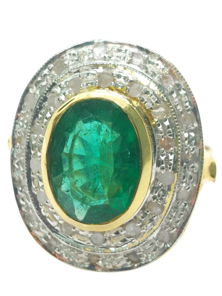 Nincs minimálár - Gyűrű - 9 Kt Ezüst, Sárga arany Smaragd - Gyémánt #1.0