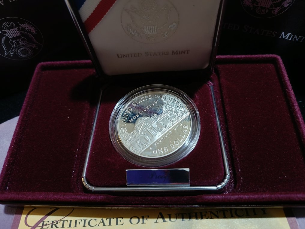 Verenigde Staten. 1 Dollar 1993 " Thomas Jefferson 250 Th Anniversary" 1 Coin Silver Proof  (Zonder minimumprijs) #2.1