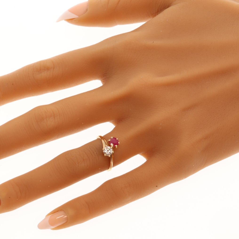 没有保留价 - 戒指 - 18K包金 黄金 -  0.41ct. tw. - 钻石 - Ruby，复古 1980 #2.1