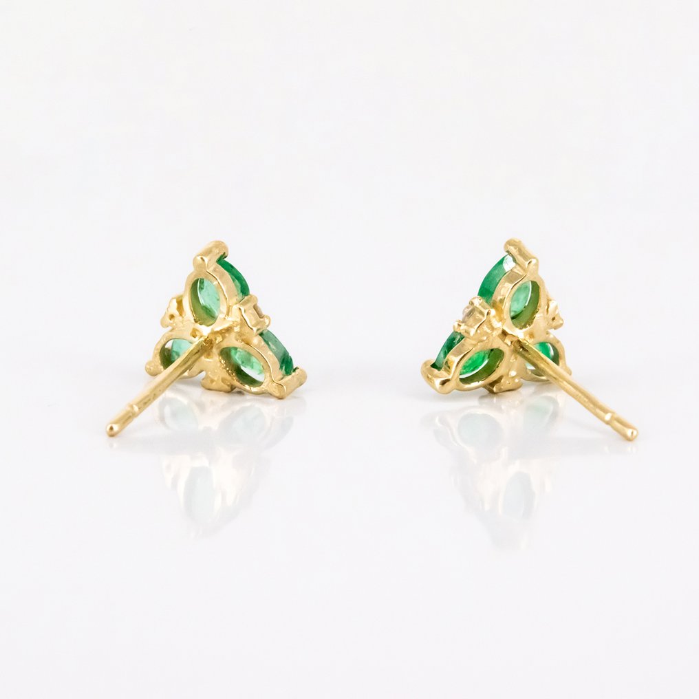 Øredobber - 14 karat Gull - 1.56ct. tw. Smaragd - Diamant #3.2