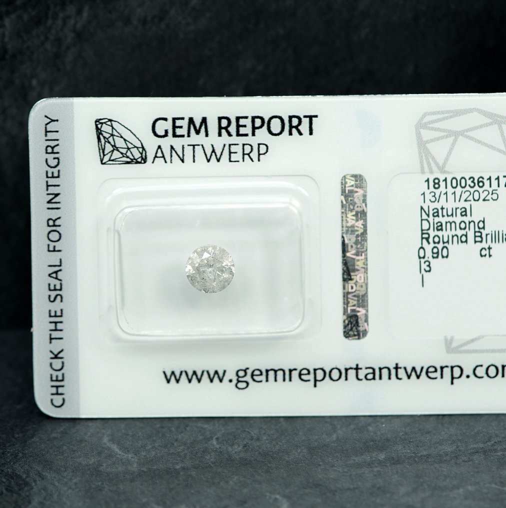 No reserve price - 1 pcs Diamond (Natural) - 0.90 ct - Round - I - I3 - Gem Report Antwerp (GRA) #1.0