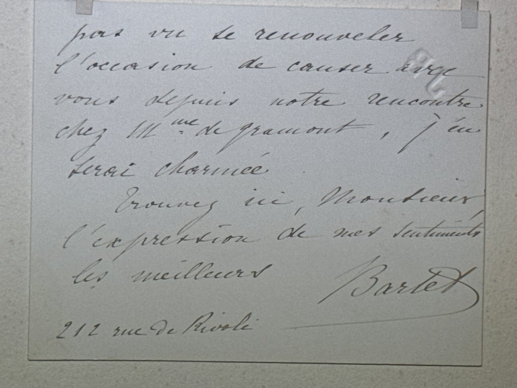 Julia Bartet stage name Jeanne-Julie Regnault (1854–1941) French actress. - Autograph signed letter to a Gentleman about an invitation for a dinner - 1890 #1.0