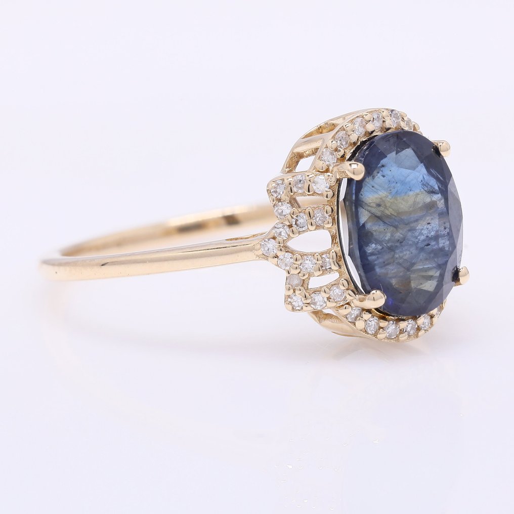 沒有保留價 - 戒指 - 14 克拉 黃金 -  3.01ct. tw. 藍寶石 - 鉆石 #1.0