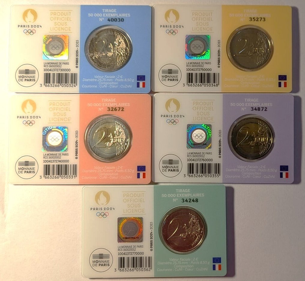 França. 2 Euro 2023 "Jeux Olympiques Paris 2024" (5 coincards) (Sem preço de reserva) #1.0