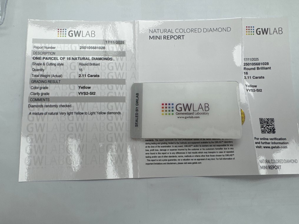 Utan reservationspris - 16 pcs Diamant (Natural) - 2.11 ct - Rund - VVS2, SI2 - Gemewizard Gemological Laboratory (GWLab) #3.2