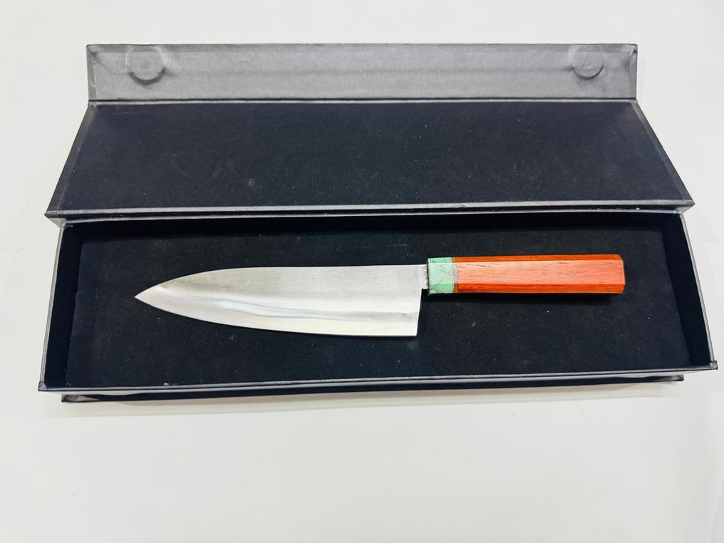 Μαχαίρι κουζίνας -  Ιαπωνικό μαχαίρι Santuko (070) - Μειωμένο ατσάλι, εποξειδική ρητίνη και φυσικό ξύλο με κουτί. - Ιαπωνία - Ιαπωνικό μαχαίρι Santuko #2.1