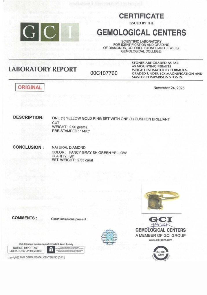 χωρίς τιμή ασφαλείας - Δαχτυλίδι - 14 καράτια Κίτρινο χρυσό -  2.53ct. tw. Κίτρινο Διαμάντι (Φυσικού χρώματος) #2.1