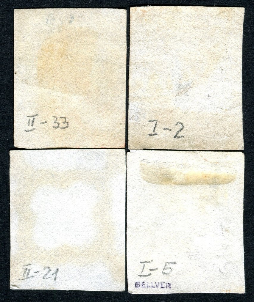 Spanje 1850 - ISABEL II, 6 CUARTOS NEGRO, MATASELLOS ARAÑA en FECHADOR BAEZA - EDIFIL 1 y 1A #1.0