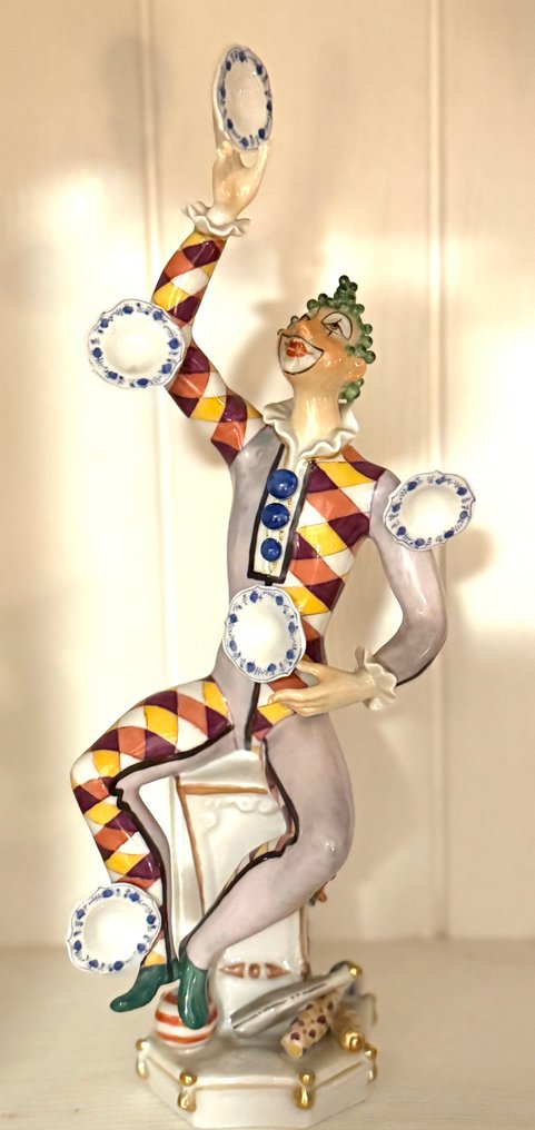 Meissen - Αγαλματίδιο - Harlekin mit Teller - Πορσελάνη #1.0