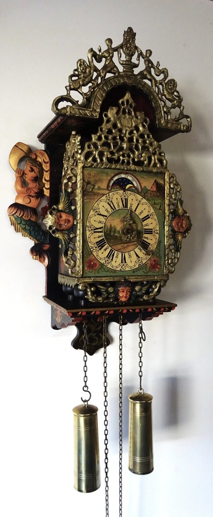 挂钟 - JWA - 古董 木, 黄铜, 铜, 铅 - 1950-1960 - 座钟带有月相 #2.1