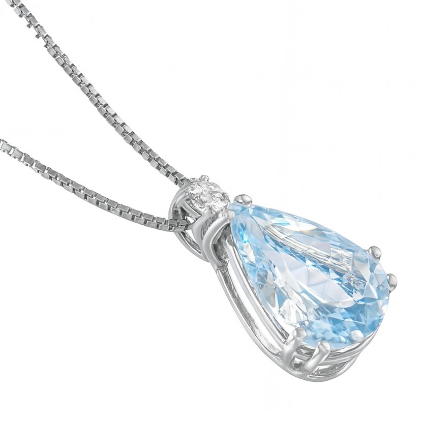 Κολιέ με μενταγιόν - 18 καράτια Λευκός χρυσός - 1.98ct. tw. Ακουαμαρίνης - Διαμάντι #1.0