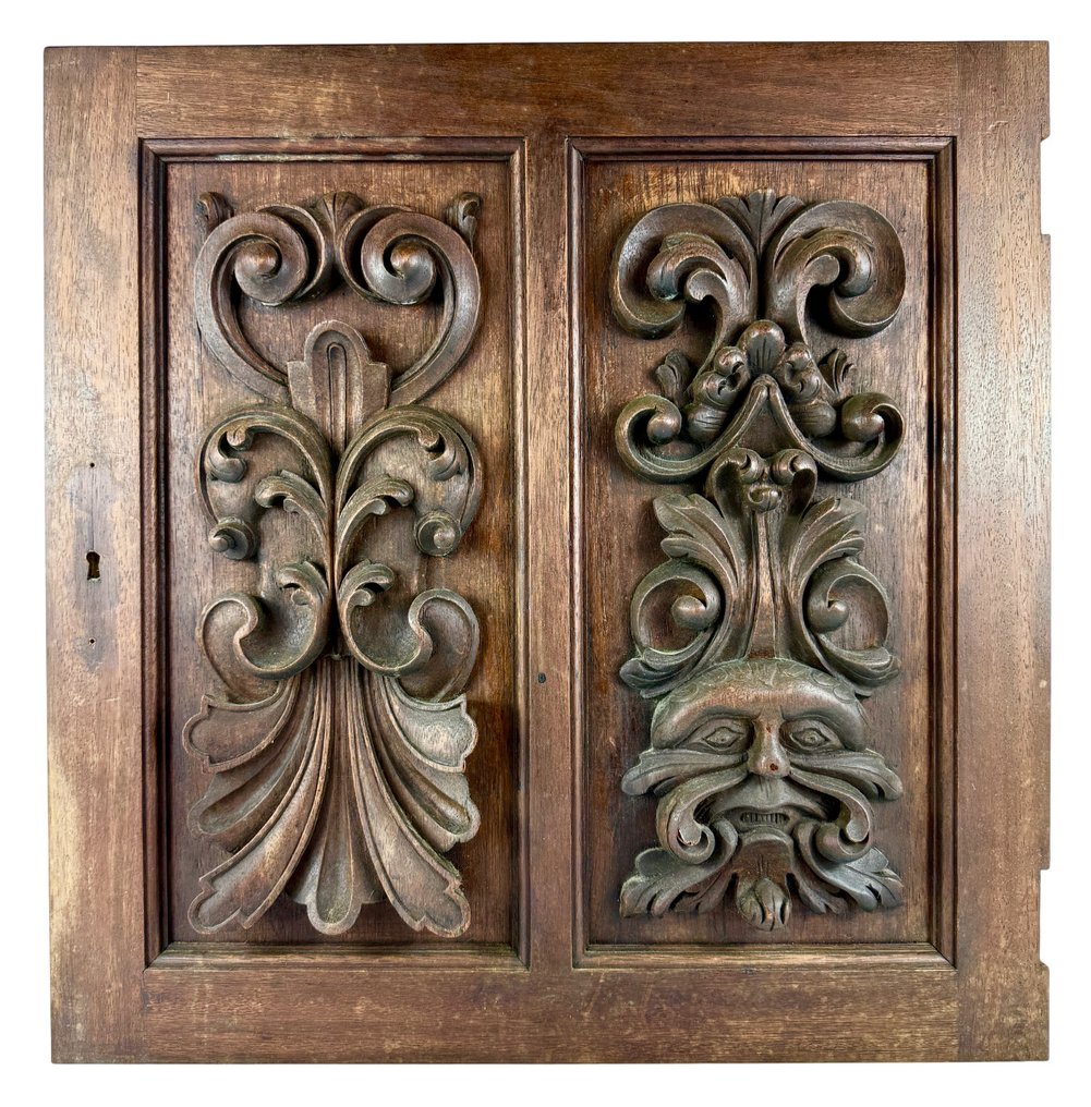 墙面装饰 - “Mascarón”，雕塑怪异像，52 x 52 厘米。 - 西班牙 - 古董面板，旧门 #1.0