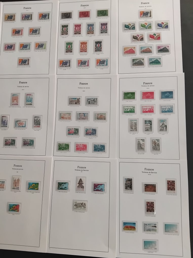 Francia 1958/1996 - Collezione completa di francobolli di servizio dal 1958 al 1996 su fogli di album Yvert Supra con 22 - Voir photos & déscriptif. // Neufs** Luxe. #2.1