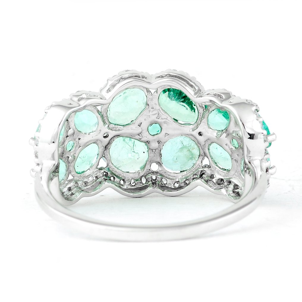 Zonder minimumprijs - Ring - 14 karaat Geel goud - 2.82ct. tw. Smaragd - Saffier #3.2