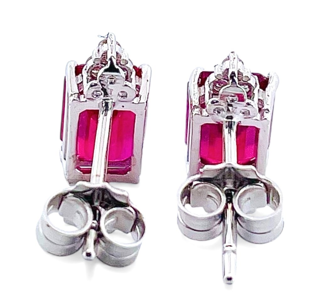 No reserve price - Earrings - 18 kt. White gold Ruby - Diamond #4.3