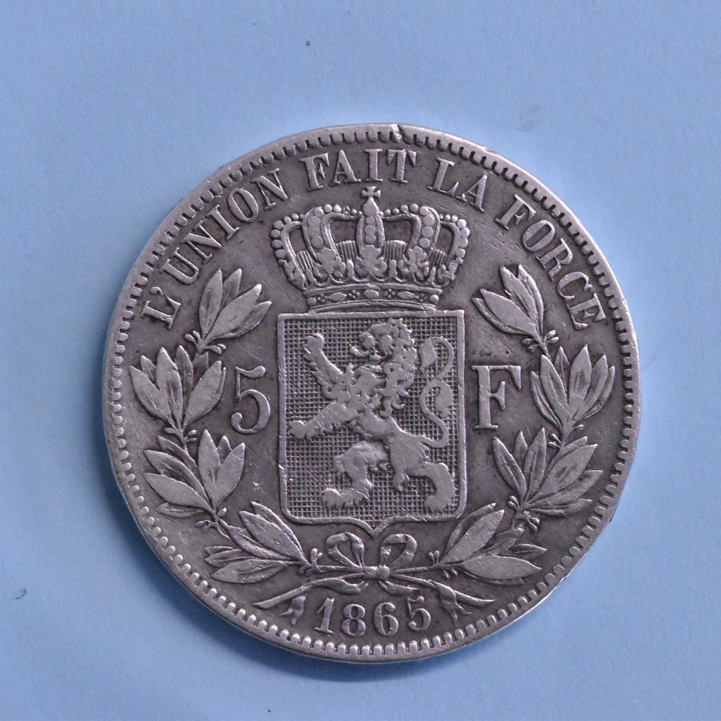 比利時. 利奧波德二世. 5 Francs 1865  RAAR  (沒有保留價) #1.0