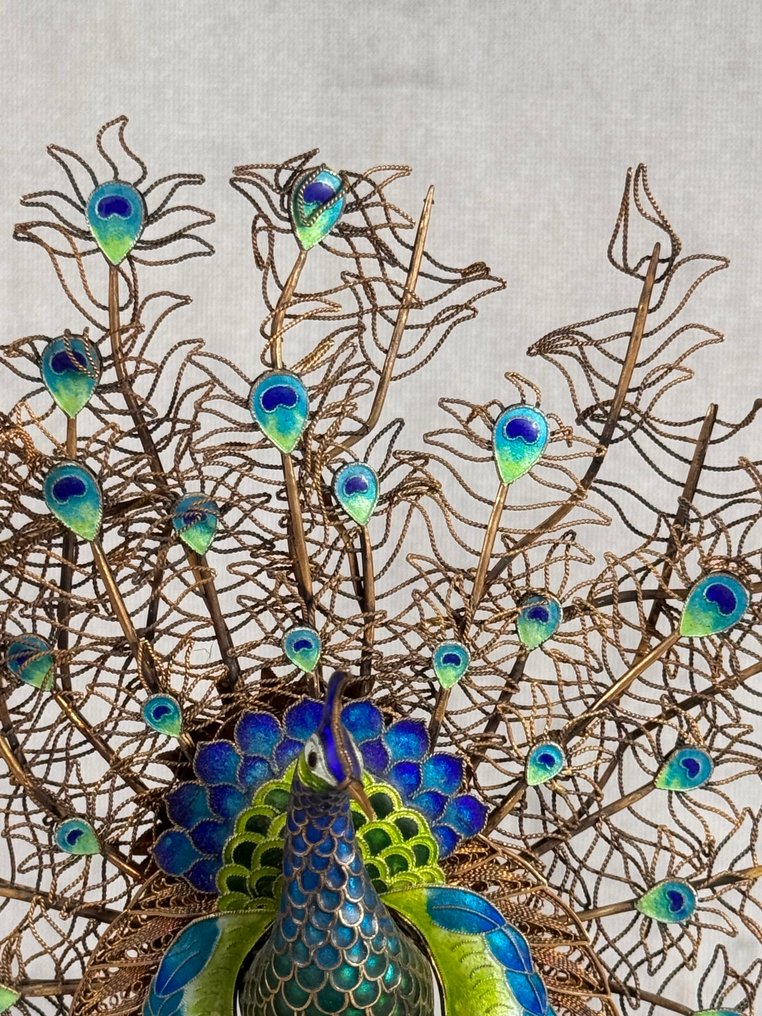 Statuetta - Standing peacock - Pavone cinese smaltato in argento - Cina - Periodo repubblica (1912-1949) #3.2