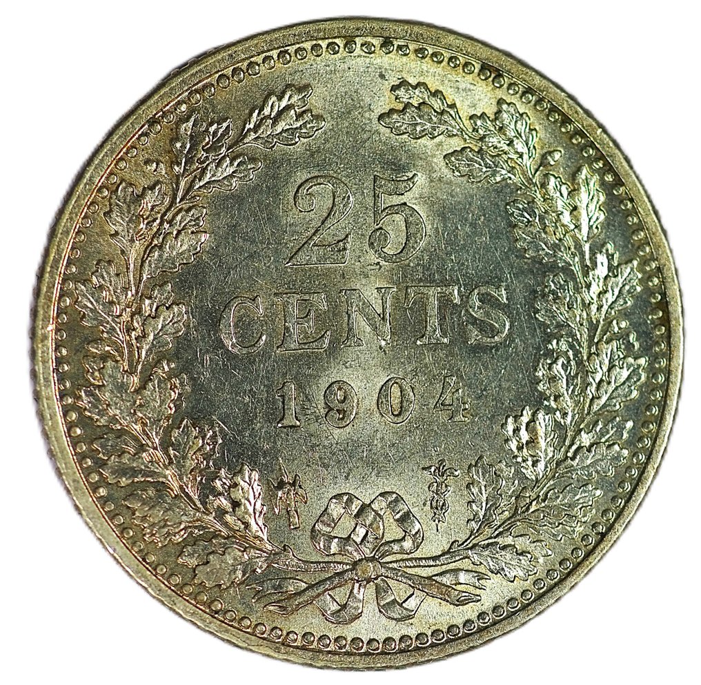 Nederland. Wilhelmina. 25 Cents 1904 - Sch. 857 - Quality piece  (Zonder minimumprijs) #1.0