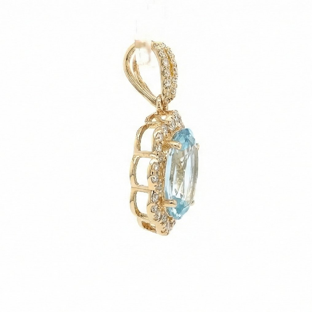 Zonder minimumprijs - Hanger - 14 karaat Geel goud - 1.98ct. tw. Aquamarijn - Diamant #2.1